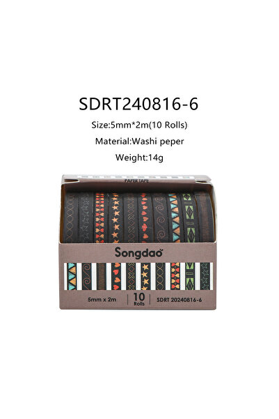 Choice10 SDRT20240816-6 10 Rolls Skinny Washi Tape Set Masking Thin Basic Pat...