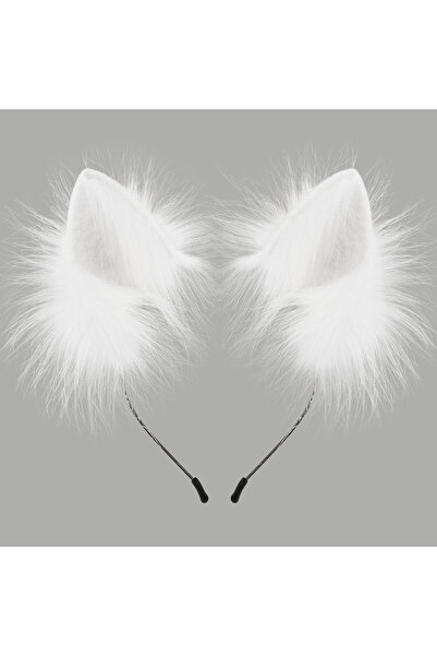 Choice3 White Handmade Faux Fur Animal Ears Headband Furry Cat Fox Ear Hairho...