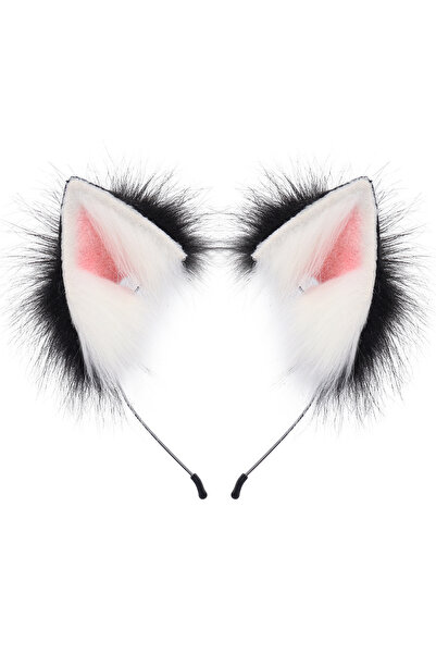Choice7 Blackwhitepink Handmade Faux Fur Animal Ears Headband Furry Cat Fox E...