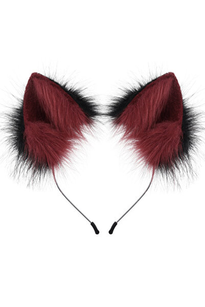 Choice14 Redblack Handmade Faux Fur Animal Ears Headband Furry Cat Fox Ear Ha...