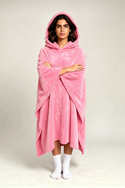 Nuvy Giyilebilir Hoodie Battaniye Pembe