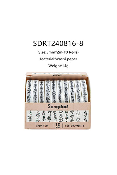 Choice4 SDRT20240816-8 10 Rolls Skinny Washi Tape Set Masking Thin Basic Patt...