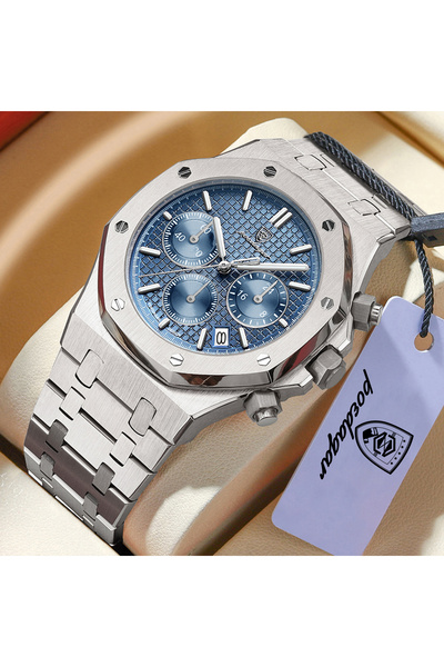 Choice8 926 Silver Blue BU POEDAGAR Luxury Men's Watches Stainless Steel Date...