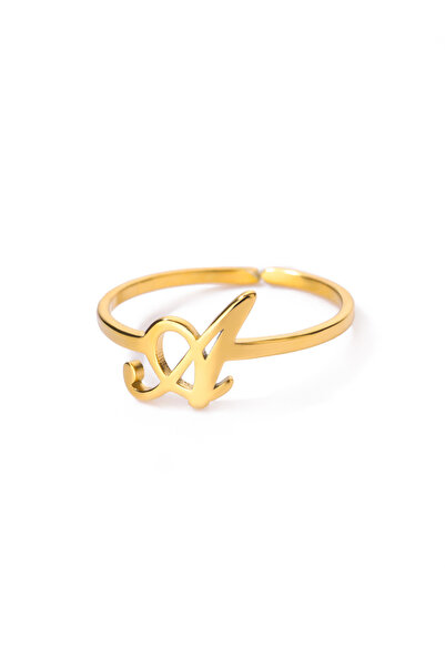 Choice14 A 26 English Letter Initial Rings For Women Gold Color Adjustable St...