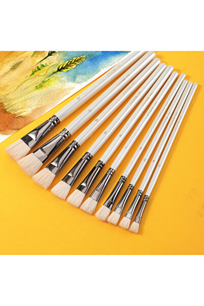 Choice 6 pcs Short rod flat head wool set watercolor oil brush soft hair pain...