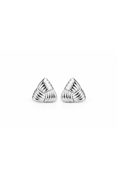 stravis Silver Color Textured Triangle Earrings