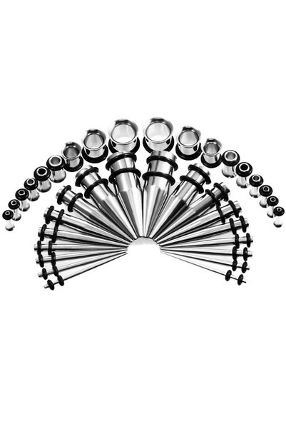choice2 طقم توسيع الأذن الفضي 36 قطعة/مجموعة 14G-00G، يتضمن موسعات وأقراص وحل...