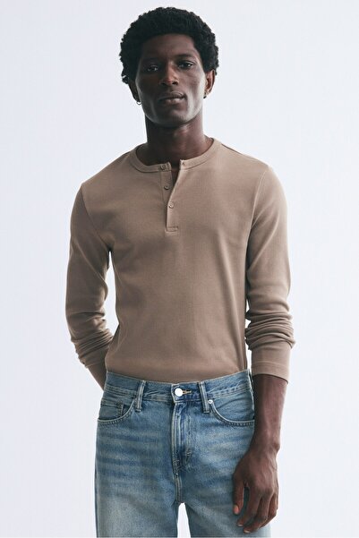 H&M Pamuklu ve Ribanalı Henley Üst Slim Fit