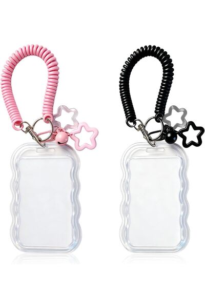 Choice1 Pink and Black 2 Pack Cute Photocard Holder Keychain Kpop Photo Card ...