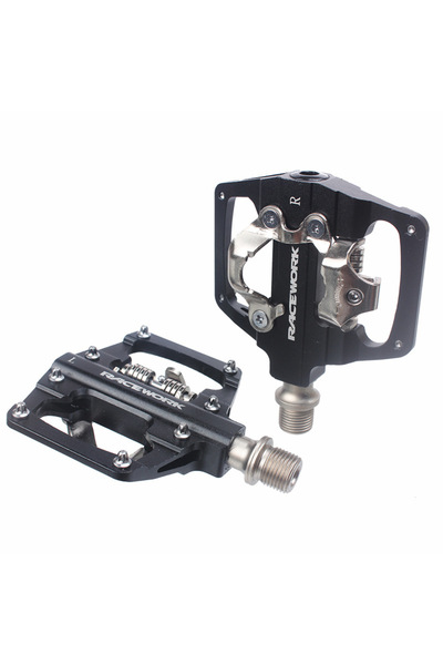 Choice black. RACEWORK Mountain Bike Pedal Flat Step Lock Step Dual Use Alumi...