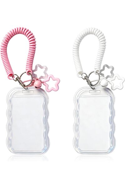 Choice4 Pink and White 2 Pack Cute Photocard Holder Keychain Kpop Photo Card ...
