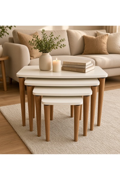 YILDIZZ HOME NAPOLİ OVAL KREM DÖRTLÜ SEHPA