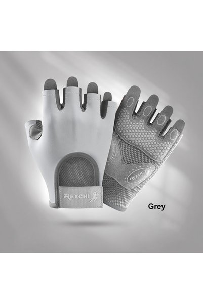 Choice8 M Grey KoKossi Workout Gloves Shock-Absorbing Half-Finger Cycling Bre...