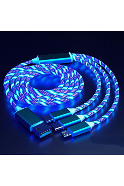 Choice 1m 3in1 Blue Glowing LED 3 IN 1 Cable For Samsung Xiaomi iPhone Flowin...