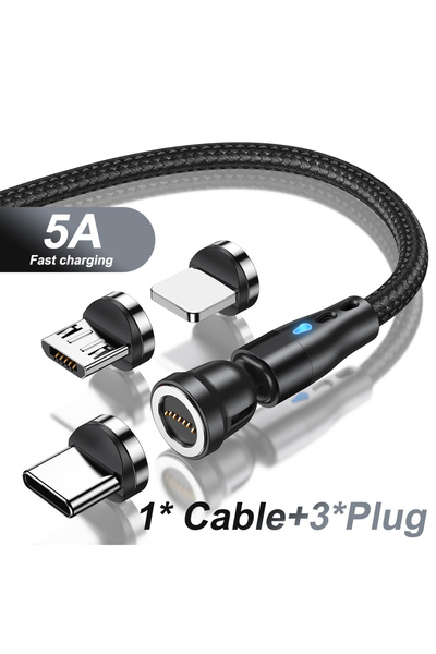 Choice كابل AUFU 7Pin 5A مغناطيسي من النوع C بطول 1 متر باللون الأسود مع 3 أط...