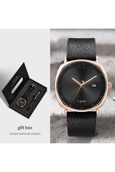 Choice Black Rose Gold TOMI New 2PCS Luxury Business Men Watch Gift Box Set S...