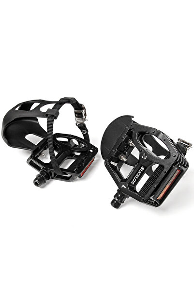 BUCKLOS دواسات دراجة هوائية داخلية سوداء PD-B329T مقاس 9/16 بوصة مع مشبك للقد...