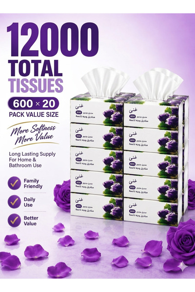 Ghena Soft Paper Tissues - Skin Friendly, Highly Absorbent White Face Towels (12000 pcs)