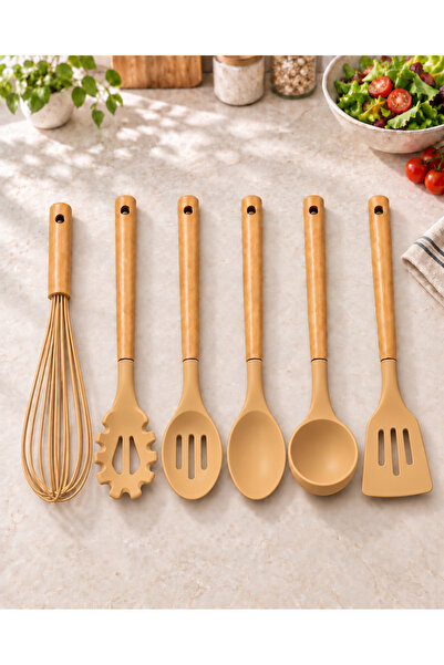 Queen’s Kitchen 6 Piece Wooden Handle Silicone Kitchenware Set
