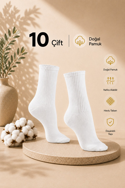 PUFAZZO Women's White Sports Socks 10 Pairs - Natural Cotton Socks |   Stitch...