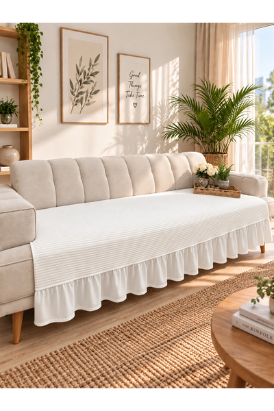 Doğa غطاء أريكة محبوك من القطن بنسبة 100% مقاس 115x230 سم، موديل شال مكشكش، غ...
