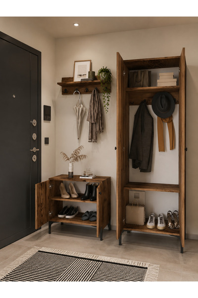 GaniHome Zent Portmanto Vestiyer Takımı Ayakkabılık Seti Modern Antre Dolabı ...