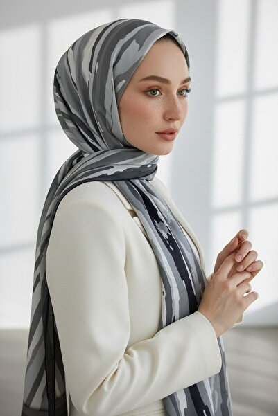 Vissona KREP GEOMETRİK DESENLİ GRİ RENKLİ 75X195 KIRIŞMAZ ŞAL