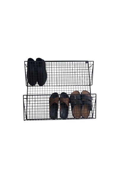 GO DEKOR İskandinav YENİ Metal 2 Gözlü Kompakt Ayakkabılık/Terliklik 63x60