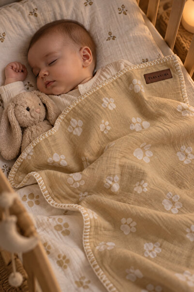 TaraAura Cotton Baby Blanket Mustard Yellow Paw