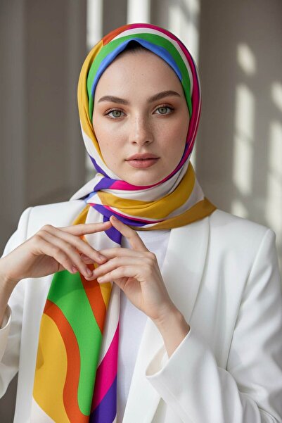 Vissona KREP GEOMETRİK DESENLİ SARI SRENKLİ 75X195 KIRIŞMAZ ŞAL
