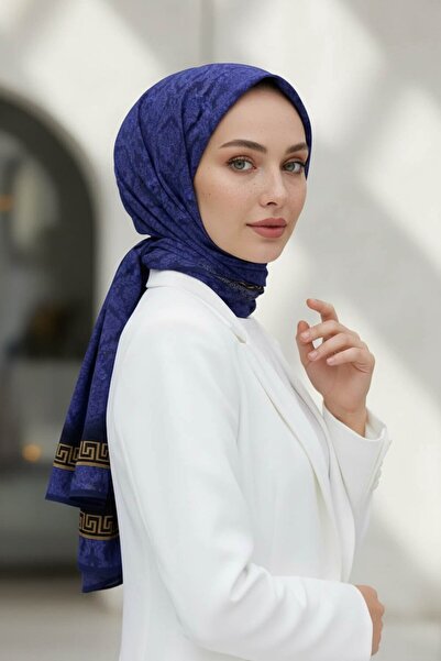 Vissona KREP GOLD DETAYLI BAROK DESENLİ LACİVERT RENKLİ 75X195 KIRIŞMAZ ŞAL