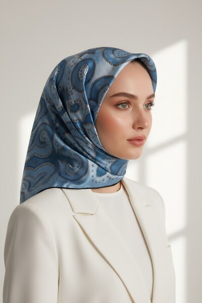 VİOLLA Twill Barok Desenli Petrol Mavisi Renkli 90x90 Eşarp (İpek İçermez) Ke...