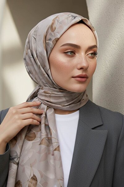 Vissona KREP SONBAHAR DESENLİ GRİ RENKLİ 75X195 KIRIŞMAZ ŞAL