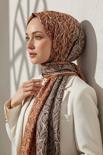 Vissona KREP GEOMETRİK DESENLİ BAKIR RENKLİ 75X195 KIRIŞMAZ ŞAL