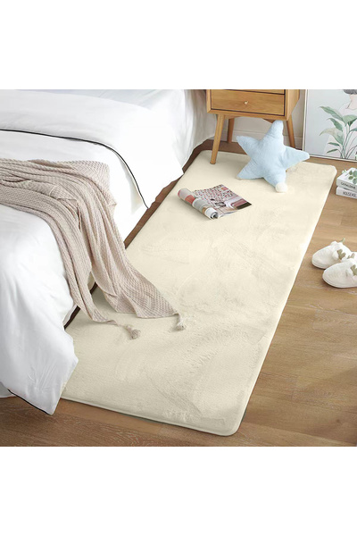 DEKOSET Home Tavşan Tüyü Düz Bej Yumuşak Yıkanabilir Tabanlı Peluş Halı
