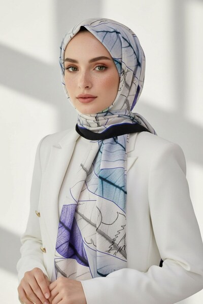 Vissona KREP YAPRAK DESENLİ SAKS RENKLİ 75X195 KIRIŞMAZ ŞAL