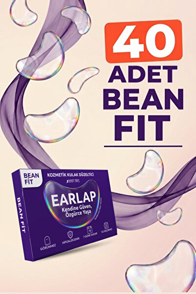 Beauty Tapes EARLAP Bean Fit Şeffaf Kepçe Kulak Bandı, 40 Adet + 2 Silikon Ap...