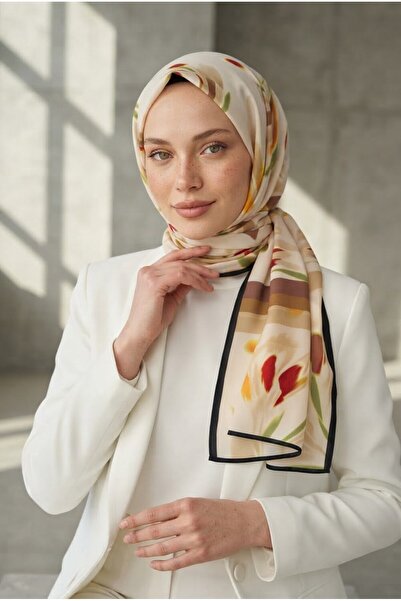Vissona KREP LALE DESENLİ KIRMIZI RENKLİ 75X195 KIRIŞMAZ ŞAL