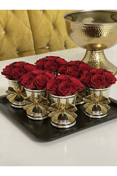 Elzemm store 6 ADET GÜMÜŞ ÇELİK GÜL KOVASI KELEBEK AKSESUARLI DEKORATİF