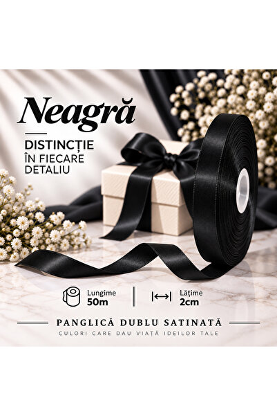 Papette Set 2 Role Panglică Dublu Satinată NEAGRĂ, 2cm x 90m