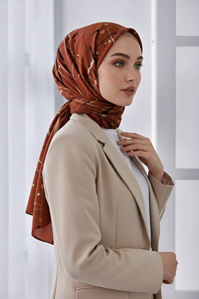 Vissona KREP BOYA DAMLASI DESENLİ TABA RENKLİ 75X195 KIRIŞMAZ ŞAL