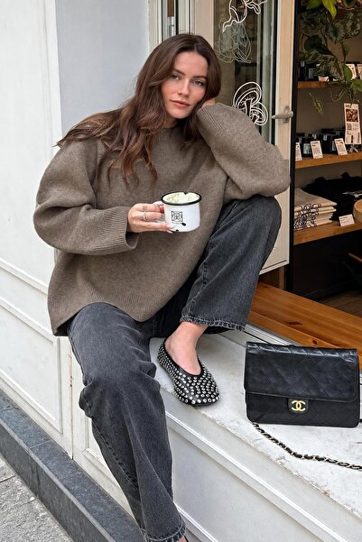 Gülce moda Kadın Bisiklet Yaka Oversize Triko Kazak