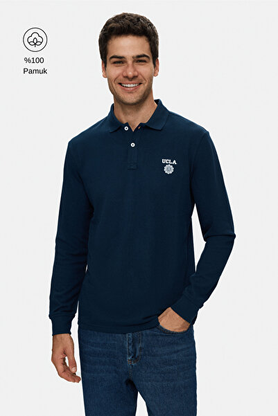 UCLA MAXWELL Lacivert Polo Yaka Baskılı Standard Fit Erkek Sweatshirt