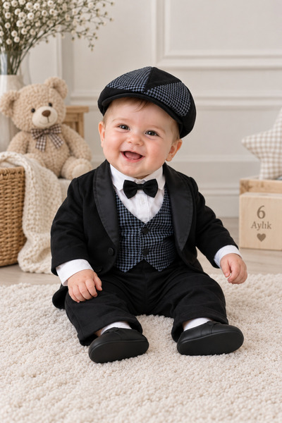 Petite Ponpon Baby Harry&millie Pom-Pom Baby Boy Newborn Mevlid Outfit Tuxedo...