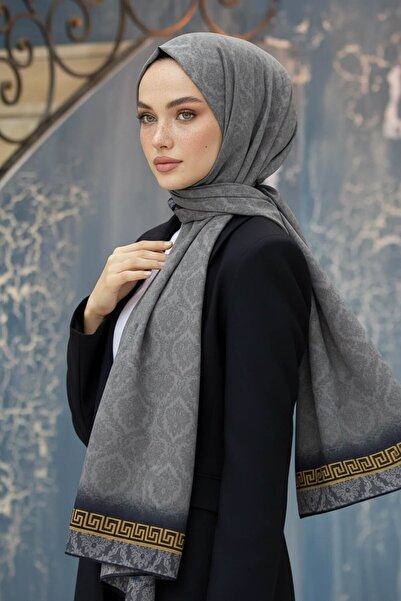 Vissona KREP GOLD DETAYLI BAROK DESENLİ GRİ RENKLİ 75X195 KIRIŞMAZ ŞAL