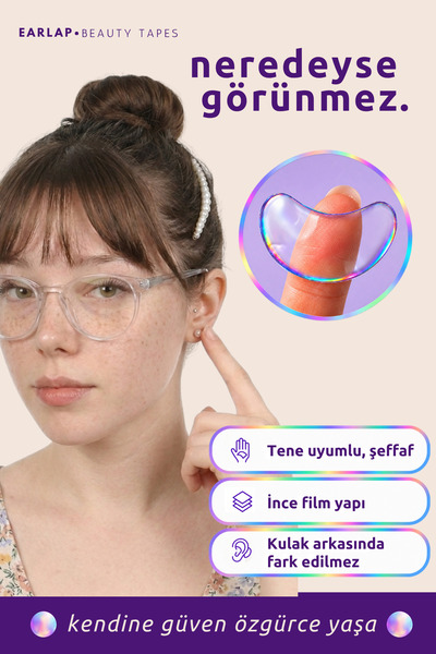 Beauty Tapes EARLAP Bean Fit Şeffaf Kepçe Kulak Bandı, 40 Adet + 2 Silikon Aparat