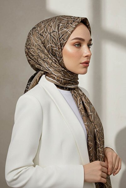 Vissona KREP GEOMETRİK DESENLİ BEJ RENKLİ 75X195 KIRIŞMAZ ŞAL