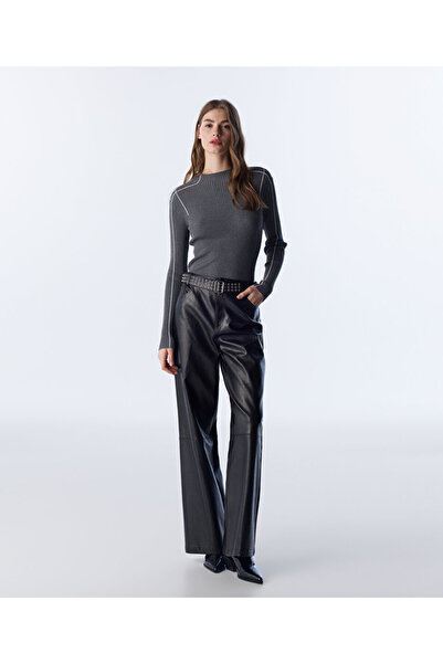 Twist DERİ GÖRÜNÜMLÜ WIDE LEG FİT PANTOLON
