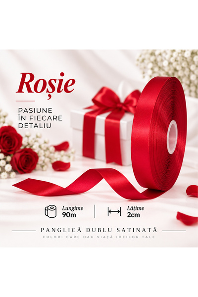 Papette Set 2 Role Panglică Dublu Satinată ROȘIE, 2cm x 90m