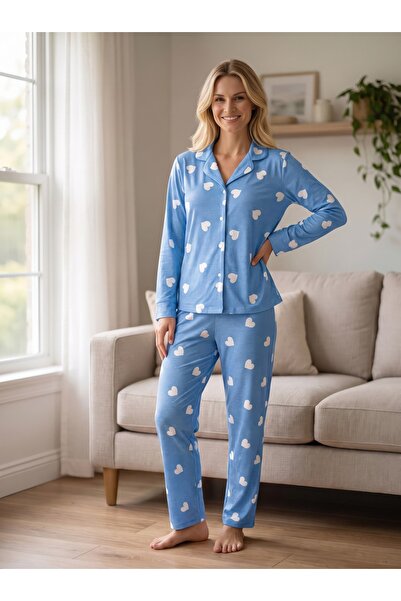 MEBA Button-Front Winter Suede Women's Pajama Set